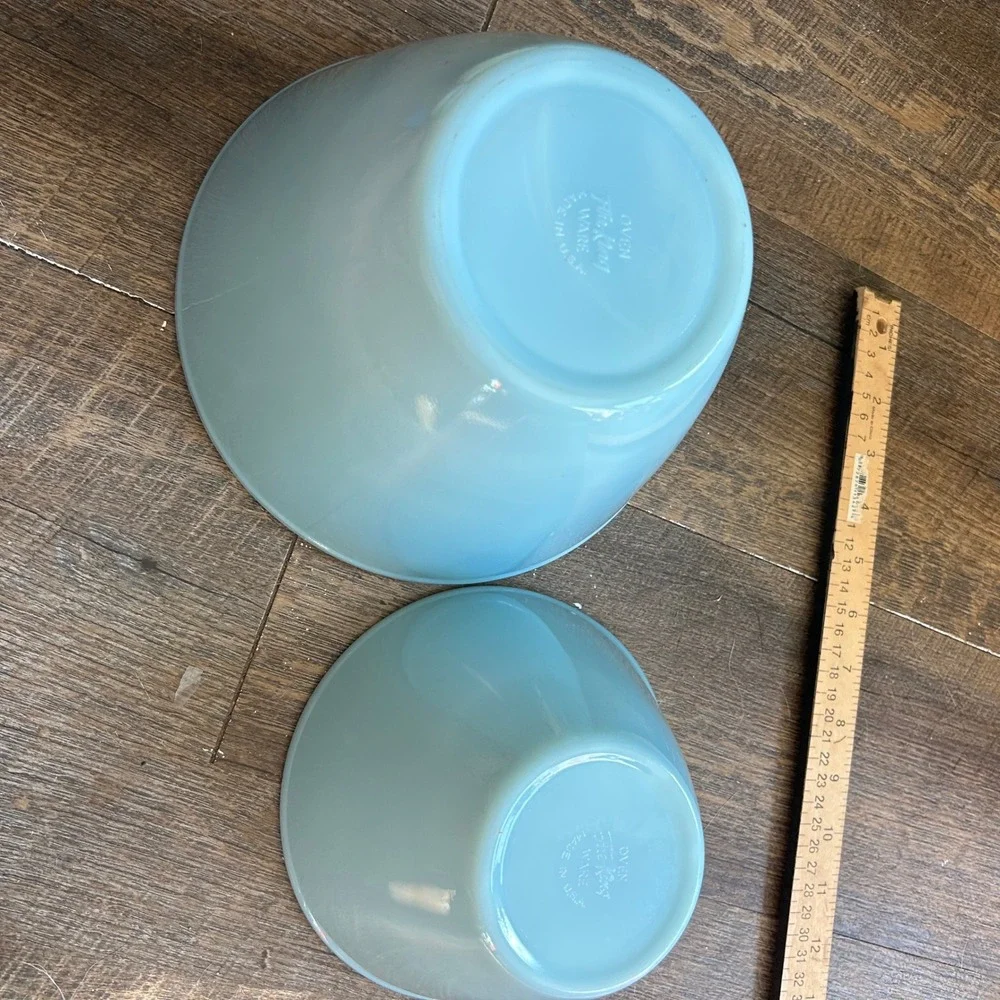 Fire King Blue Delphite Nesting Mixing Bowls Vintage Milk Glass Set of 2 USA